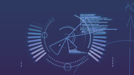 Animation-Eines-Rundscanners,-Datenverarbeitung-Und-Mathematischer-Gleichungen-Vor-Blauem-Hintergrund