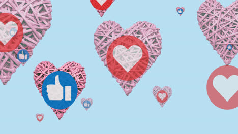 Animation-of-media-icons-and-hearts-over-blue-background