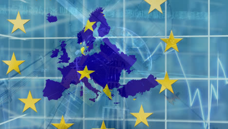 Animation-Der-Verarbeitung-Finanzieller-Daten-über-Der-UE-Flagge