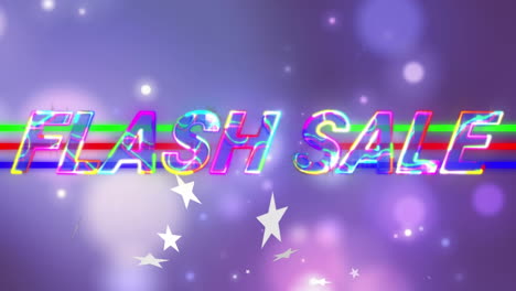 Animation-Eines-Blitzeffekts-über-Einem-Flash-Sale-Text-Vor-Lichtpunkten-Auf-Violettem-Hintergrund