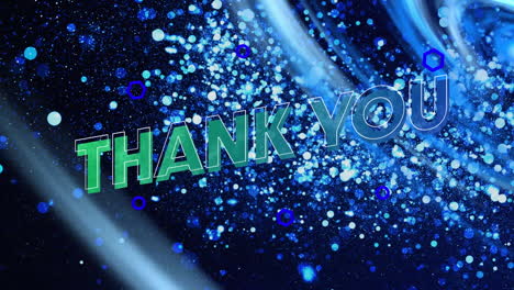 Animation-of-thank-you-text-banner-over-blue-glowing-light-spots-and-trails-against-black-background