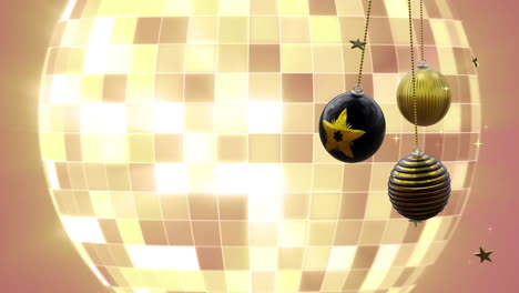Animation-of-christmas-baubles,-stars-and-disco-ball