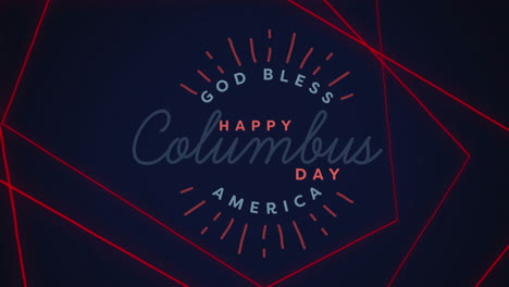 Animation-of-happy-columbus-day,-god-bless-america-text-with-red-lines-on-black-background