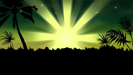 Animation-of-landscape-and-green-shooting-star-on-green-background