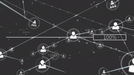 Animation-Des-Netzwerks-Von-Verbindungen-Mit-Symbolen-Auf-Grauem-Hintergrund