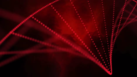 Animation-Der-DNA-Struktur-Und-Der-Roten-Digitalen-Welle-Vor-Schwarzem-Hintergrund-Mit-Kopierraum