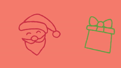 Animation-of-hand-drawing-christmas-decorations-on-orange-background