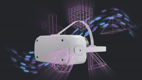 Animation-of-vr-headset-over-3d-shapes-and-light-trails