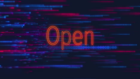 Animation-of-open-text-over-neon-lines-on-black-background