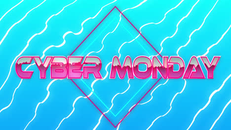 Animation-of-cyber-monday-over-square-and-blue-background-with-waves