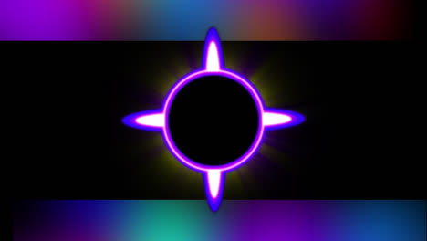 Animation-of-neon-circle-over-black-space-with-colorful-frame