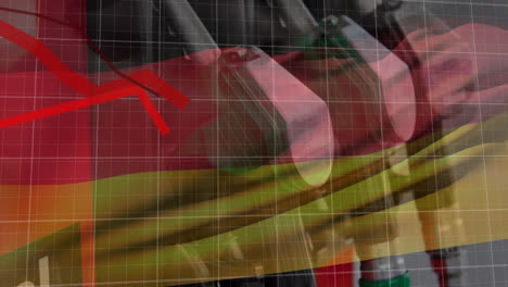 Animation-Eines-Roten-Diagramms,-Datenverarbeitung-Und-Der-Deutschen-Flagge-über-Einer-Tankstelle
