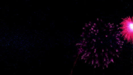 Animation-of-happy-new-year-text-in-blue-with-pink-fireworks-on-black-background