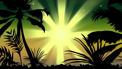 Animation-Von-Palmen-Und-Grüner-Sternschnuppe-Auf-Grünem-Hintergrund