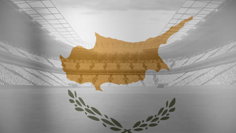 Animation-Der-Wehenden-Flagge-Zyperns-über-Einem-Sportstadion