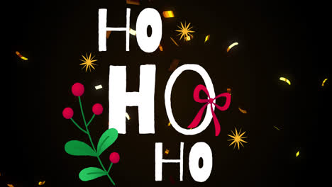 Animation-of-ho-ho-ho-text-over-confetti-on-black-background