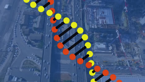 Animation-Eines-DNA-Strangs-über-Dem-Stadtbild