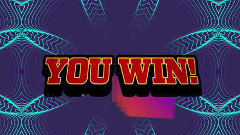 Animation-Von-„You-Win“-Text-über-Retro-Sprechblase-Vor-Kaleidoskop-Mustern-Auf-Blauem-Hintergrund