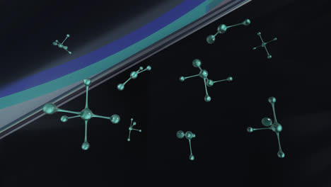 Animation-Von-Molekülen-über-Lichtspuren-Auf-Schwarzem-Hintergrund