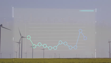 Animation-of-connected-circles-forming-graphs-over-rotating-windmills-on-green-field-against-sky