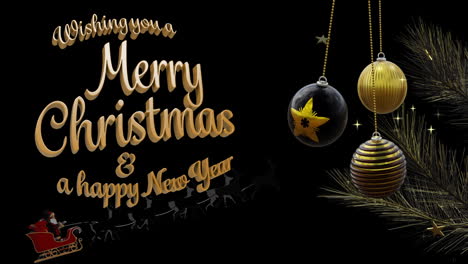 Feliz-Navidad-Y-Próspero-Año-Nuevo-Texto-Con-Adornos-Negros-Y-Dorados-Y-Estrellas-En-Negro
