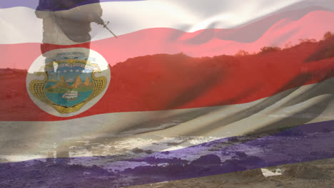 Animation-Der-Flagge-Costa-Ricas-über-Verschiedenen-Männlichen-Soldaten