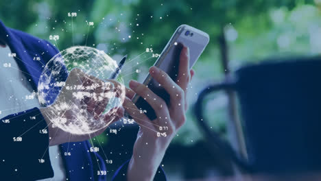 Animation-of-globe-over-hands-using-smartphone