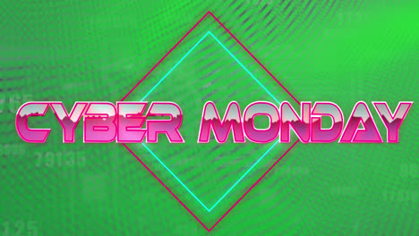 Animation-of-cyber-monday-text-over-neon-lines-and-green-background