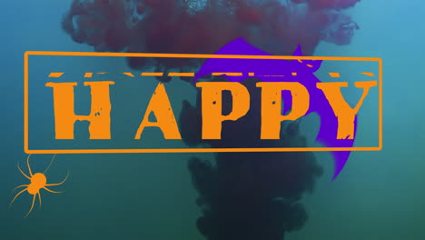 Animation-Von-Happy-Halloween-Text-Und-Fledermaus-Auf-Blauem-Hintergrund