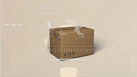 Animation-of-financial-data-processing-over-cardboard-box-on-light-background