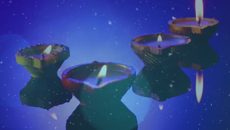 Animation-Von-Schnee-Und-Lichtflecken-über-Kerzen-Zu-Weihnachten