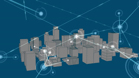 Animation-of-network-connecting-dots-with-3d-urban-city-on-digital-interface