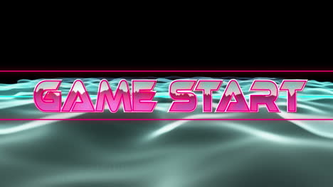 Animation-of-game-start-text-banner-over-blue-digital-wave-in-seamless-pattern-on-black-background