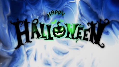 Animation-of-happy-halloween-text-and-blue-and-white-smoke-background