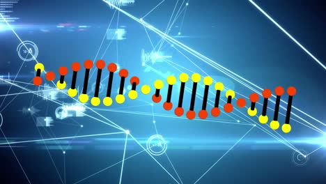 Animation-Des-DNA-Strangs-über-Ein-Netzwerk-Von-Verbindungen