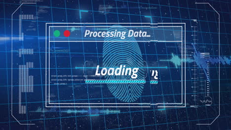 Animation-Der-Schnittstelle-Mit-Datenverarbeitung-über-Einem-Biometrischen-Fingerabdruckscanner-Auf-Blauem-Hintergrund