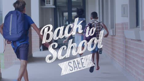 Animation-of-back-to-school-text-over-happy-diverse-schoolchildren-at-school