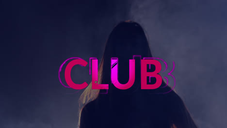 Animation-of-club-text-over-silhouettes-of-dancing-woman