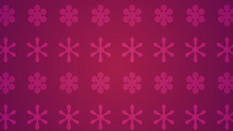 Animation-of-rows-of-snowflake-pattern-on-pink-background