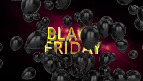 Animation-of-balloons-over-black-friday-text-and-illuminated-abstract-pattern-on-black-background