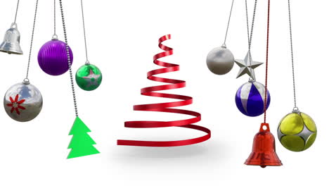 Animation-Von-Weihnachtskugeln-Dekorationen-über-Weihnachtsbaum-Auf-Weißem-Hintergrund
