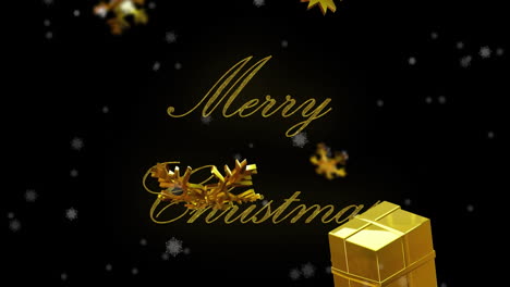 Animation-of-merry-christmas-text-over-gold-presents-on-black-background