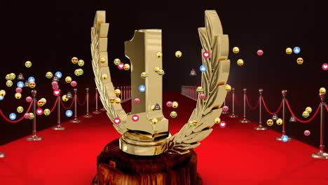 Animation-numbers-1-on-trophy,-emojis,-stanchions-on-red-carpet-and-lights-flashing-in-background