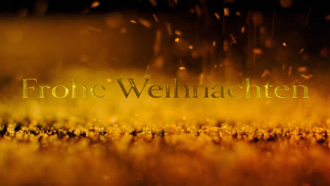 Animation-of-frohe-wihnachten-text-over-porange-particles-falling-on-black-background