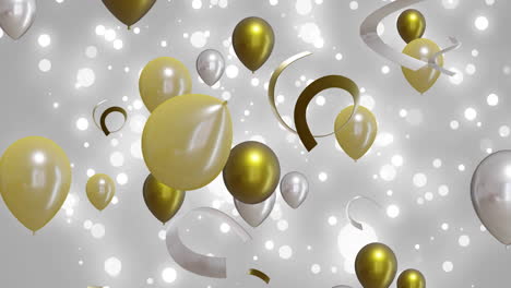 Animation-of-gold-and-silver-balloons-over-white-background