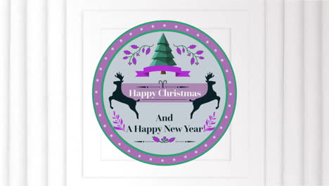 Animation-of-merry-christmas-and-a-happy-new-year-text-in-circle-over-white-background