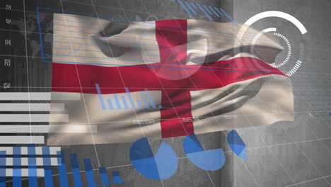 Animation-of-england-flag-waving-over-multiple-graphs
