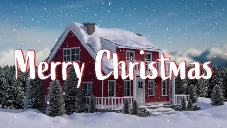 Animación-Del-Texto-De-Feliz-Navidad-Sobre-La-Nieve-Cayendo-En-El-Fondo-Del-Paisaje-Invernal-De-Navidad