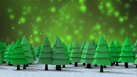 Animation-of-christmas-tree-and-spots-of-light-on-green-background