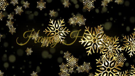 Animation-of-falling-snowflakes-with-happy-holidays-text-and-lens-flares-over-black-background